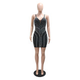 Sexy Black Fashion Strap Beaded Bodycon Party Dress