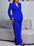 Elegant OL Ruffles Long Sleeve Top Wide Leg Pants Two Piece Set