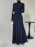 High Collar Chic Slim Long Sleeve Maxi Dress