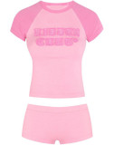 American Style Two-piece set Patchwork Letter Print Tee and Shorts