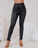 Black Pocket PU Leather Tight Pants