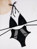 Hollow Mesh Black Sexy Halter High Waist Lace-Up Bikini Swimsuit