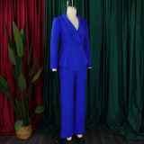Elegant OL Ruffles Long Sleeve Top Wide Leg Pants Two Piece Set