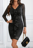 Sexy Elegant High Stretchy V-Neck Long Sleeve Bodycon Dress