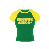 American Style Two-piece set Patchwork Letter Print Tee and Shorts