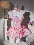 Sexy Lingerie Set See-Through Lace Erotic Hollow Floral Nightdress