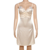 Sexy Lace Trim Low Back Slim Straps Ruched Dress