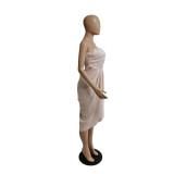 Sexy Strapless Slim Waist Solid Ruched Party Dress