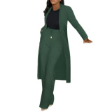 Ribbed Long Cardigan and Wide Leg Pants Two-piece Set