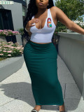 Sexy Fashion Print Two Piece Set U-Neck Crop Tank Top and Bodycon Long Skirt