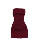 Sexy Burgundy Ruched Bodycon Dress