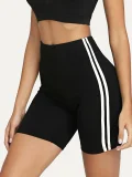 Sports Cycling High Waist Shorts with Side Stripes