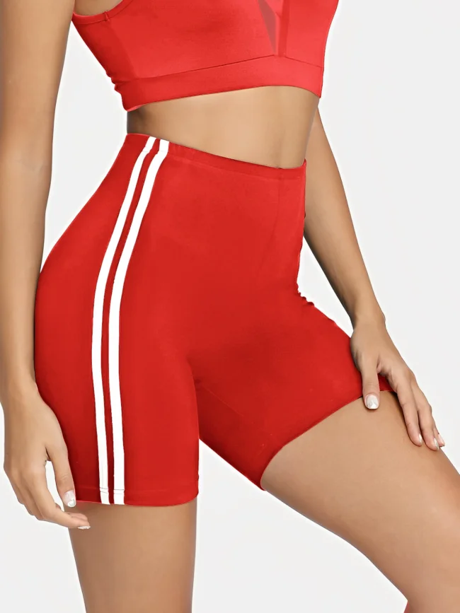 Sports Cycling High Waist Shorts with Side Stripes