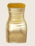 PU Leather Sexy Strapless Ruched Bodycon Dress