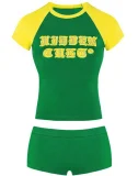 American Style Two-piece set Patchwork Letter Print Tee and Shorts