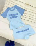 American Style Two-piece set Patchwork Letter Print Tee and Shorts