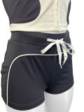 Contrast Zip Up Crop Top Sports Short Sleeve Shorts Set