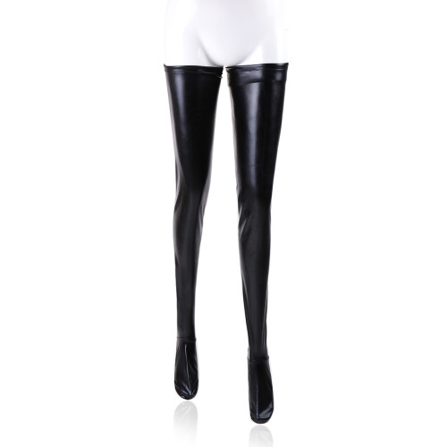 PU Leather Sexy Stretchy Stocking with Zipper