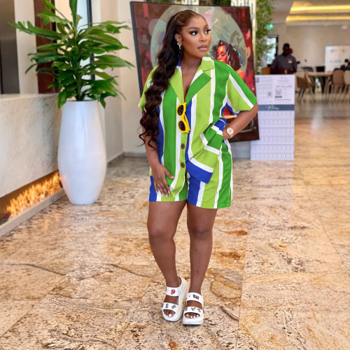Holiday Striped Two Piece Shorts Set