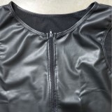 Men's PU Leather Sexy Lingerie Black Zipper Sleeveless Bodysuit