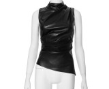 PU Leather Sleeveless Ruched Top