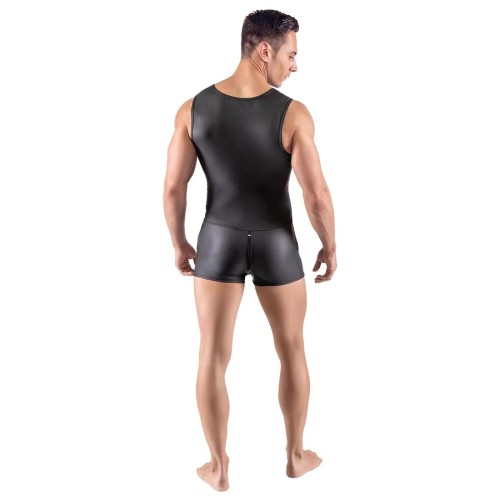 Men's PU Leather Sexy Lingerie Black Zipper Sleeveless Bodysuit