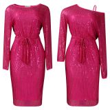 Slash Shoulder Sequin Sexy Two Piece Party Dress
