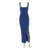 Straps Slit Solid Maxi Dress