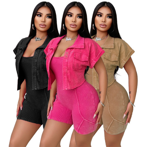 Summer Sleeveless Rompers and Shrug Top 2 Piece Set