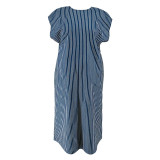Plus Size Denim Dress Loose Sleeveless Striped Maxi Dress