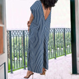 Plus Size Denim Dress Loose Sleeveless Striped Maxi Dress