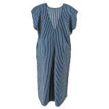 Plus Size Denim Dress Loose Sleeveless Striped Maxi Dress