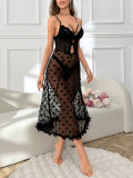 Sexy Lingerie Black Heart Print Cami See Through V-neck Night Dress