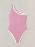 Solid Sexy Contrast Slash Shoulder One-Piece Swimwear