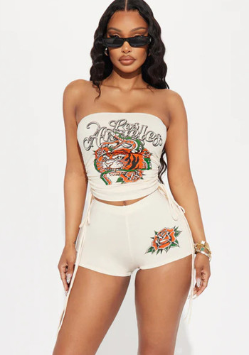 Printed Strapless Crop Top and Shorts Two-Piece Set