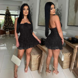 Strapless Lace Solid Chic Mini Dress