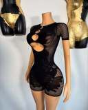 Solid Short Sleeve Hollow Sexy Knitting Romper