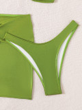 Green Strapless Lace-Up Metal Trim Sexy Bikini Three Piece Swimwear