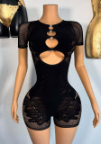 Solid Short Sleeve Hollow Sexy Knitting Romper