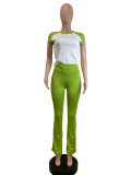Contrast Fitness Two-Piece Set Raglan Sleeve Casual Sports Yoga Top and Long Pants