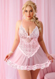 Sexy Lingerie Pink Cami See Through Lace Ruffle Night Dress