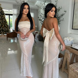 Sexy Strapless Satin Patchwork Sequin Evening Dress