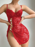 Erotic Lingerie Sexy See Through Lace Hollow Slit Cami Nightdress