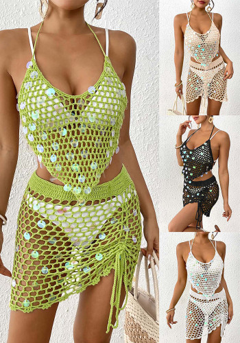 Sexy Beachwear Sequin Patchwork Crochet Bikini Cover Up