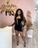 Black Square Neck Hollow Sexy Bodycon Dress