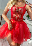 Red Sexy Lace Mesh Lingerie Skirt set