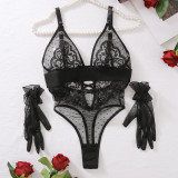 Polka Dot Patchwork Lace Low-Cut Underwired One-Piece Lingerie