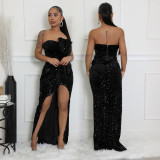 Sequined Sexy Strapless Irregular Evening Dress