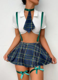 Sexy Game Uniform Cosplay Plaid Suspender Skirt Sexy Lingerie Set