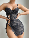 Erotic Lingerie Sexy See Through Lace Hollow Slit Cami Nightdress